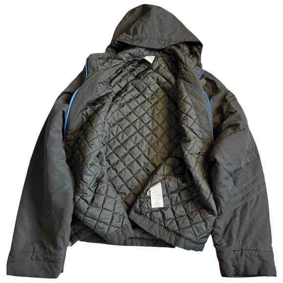 Adidas Vintage Black Quilted Hooded Jacket XL Blue Zip 2000s Y2K Streetwear - Picture 3 of 8